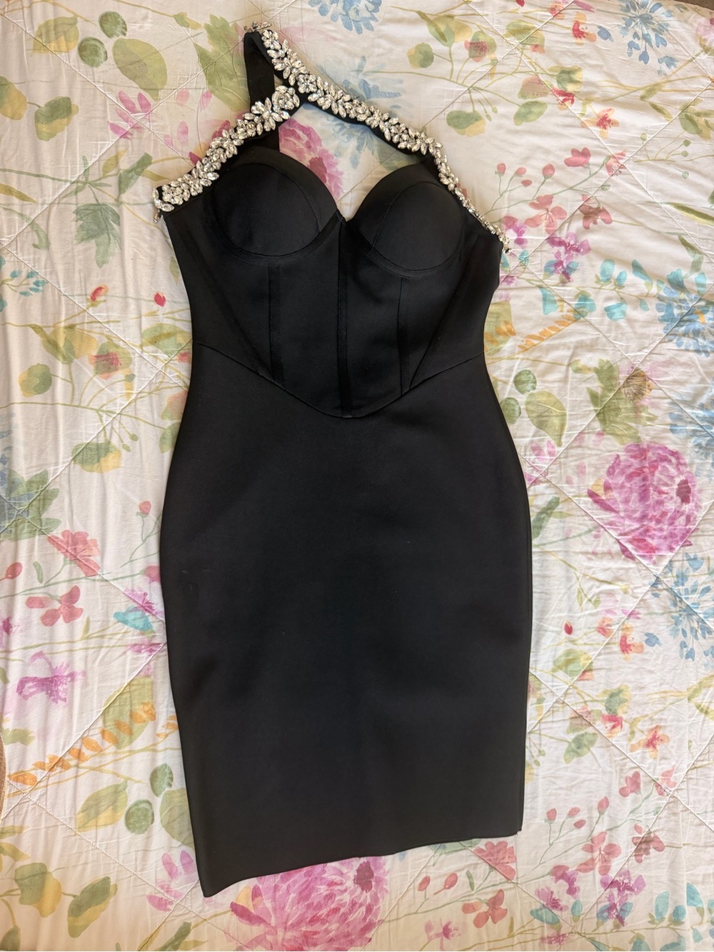 Fashion Nova Black One-Shoulder Jeweled Bodycon Dress